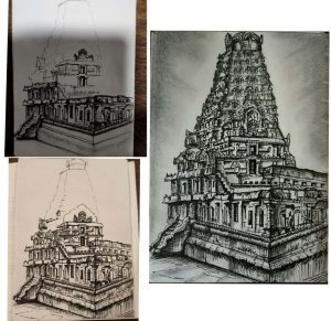 Brihadeshwar-Temple-Sketch-Progress