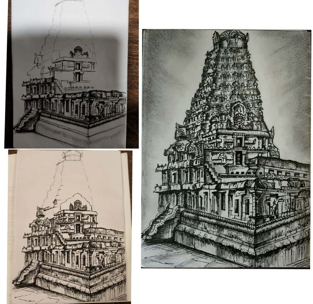 Brihadeshwar-Temple-Sketch-Progress