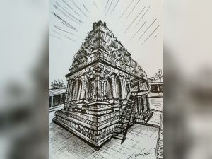 Travel-Sketch-Darasuram-Temple-Scene